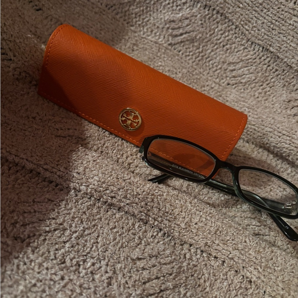 Tory Burch Orange Saffiano Glasses Case with Gold Logo